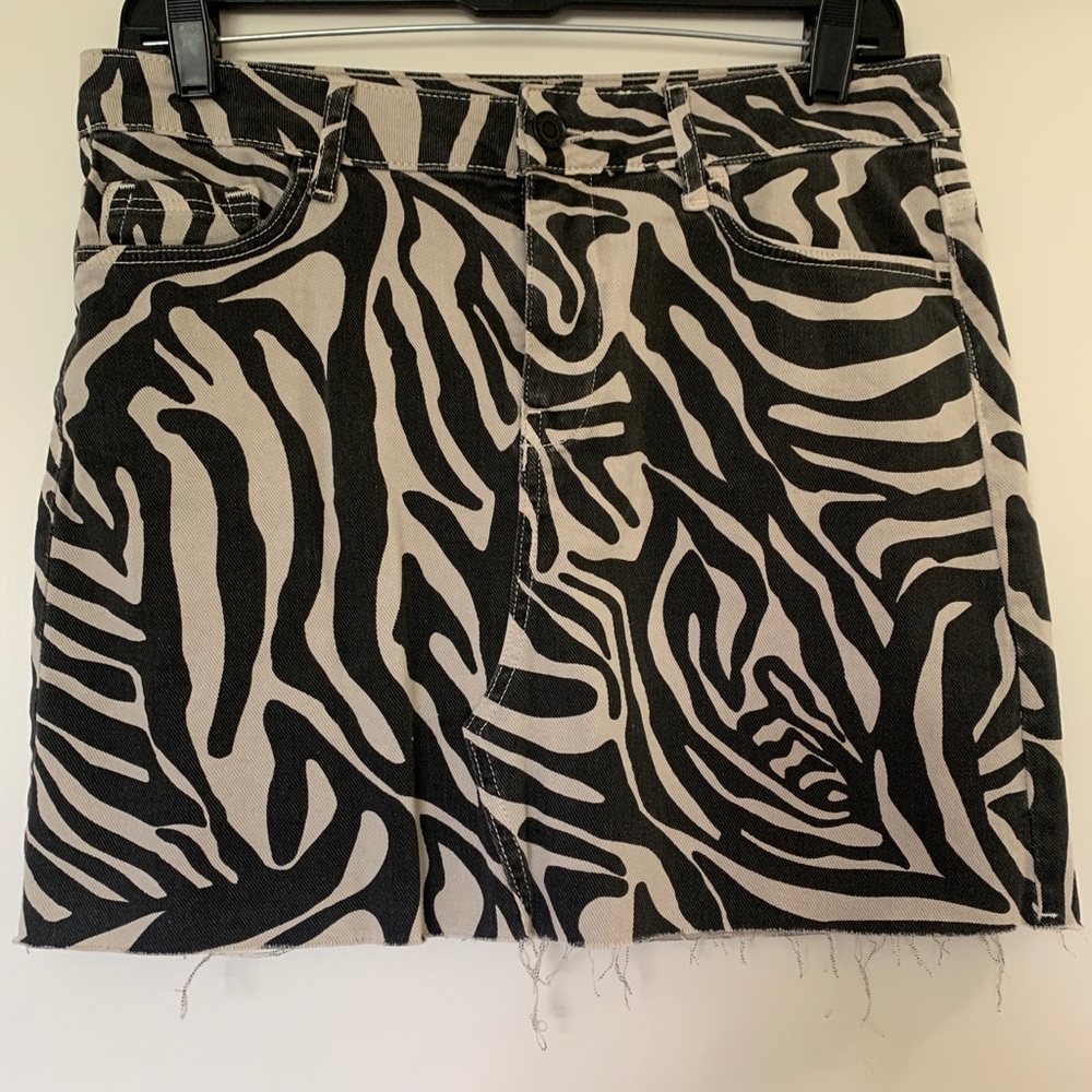 Zebra print denim mini skirt